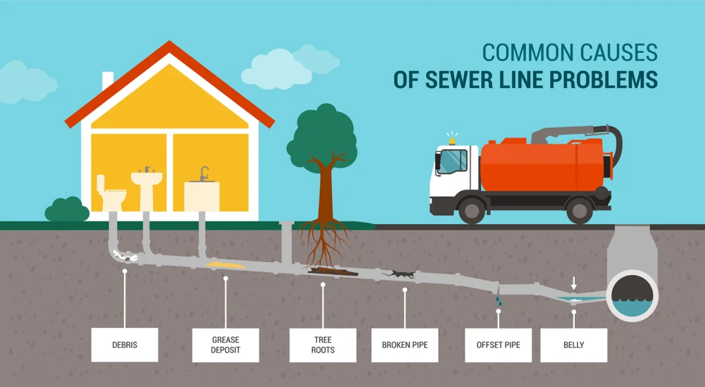Illustration of common sewer line problems